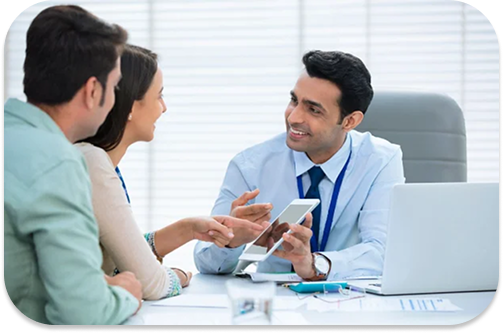 People discussing banking services